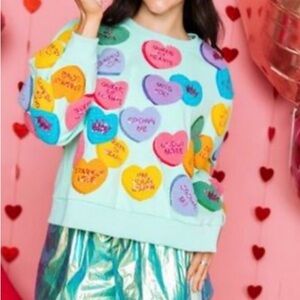 Queen of Sparkles Mint Fuzzy Candy Heart Sweatshirt